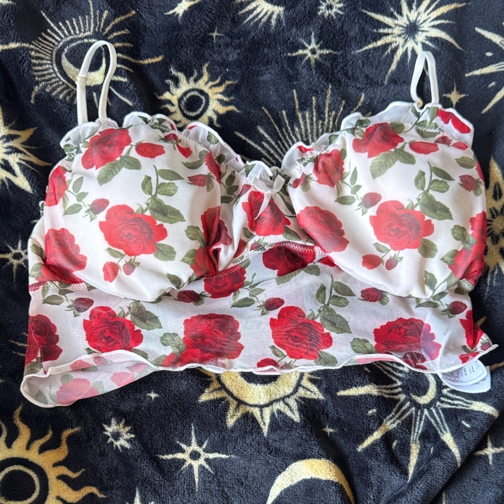 Forever 21 Red Floral Lace Bralette